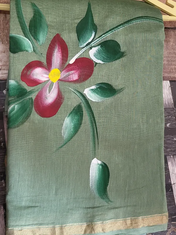 Green_Hand_Painted_Chanderi_Silk_Suit_–_Set_of_3