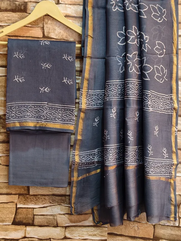 Grey_Colour_Premium_Chanderi_Silk_Unstitched_Suit_Set_in_Traditional_Block_Print