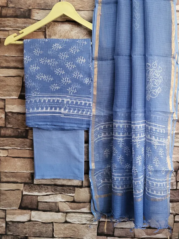 HAND_BLOCK_SKY_BLUE_KOTA_DORIA_SUIT_SET_FOR_WOMEN'S