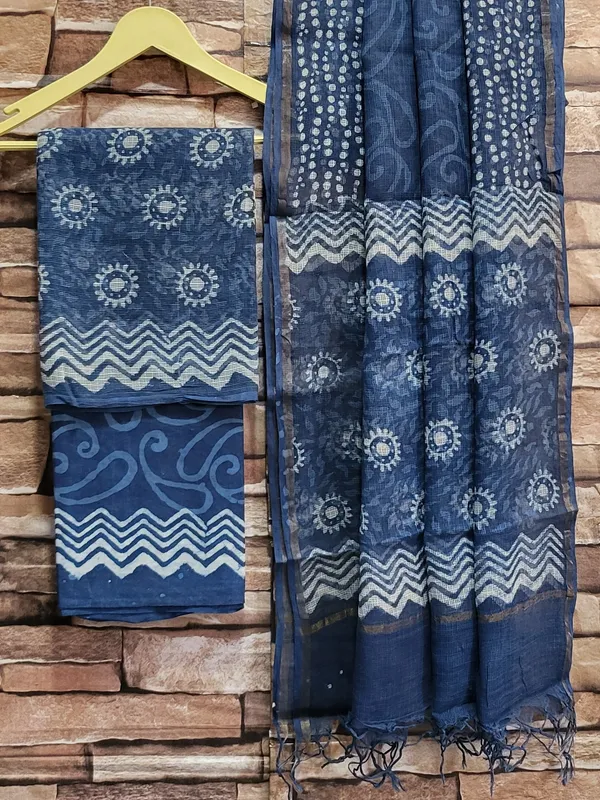 Indigo_Hand_Block_Traditional_Kota_Doria_Suit_Set_For_Women's