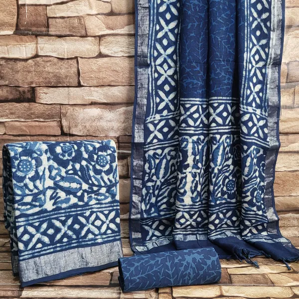 Indigo_Print_Linen_Cotton_Suit_For_Women's
