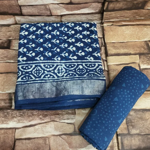 Indigo_Print_Linen_Cotton_Suit_Set_For_Women's