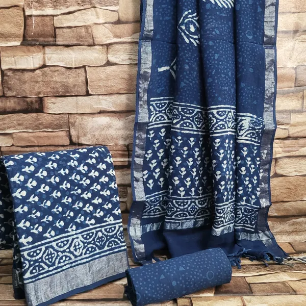 Indigo_Print_Linen_Cotton_Suit_Set_For_Women's