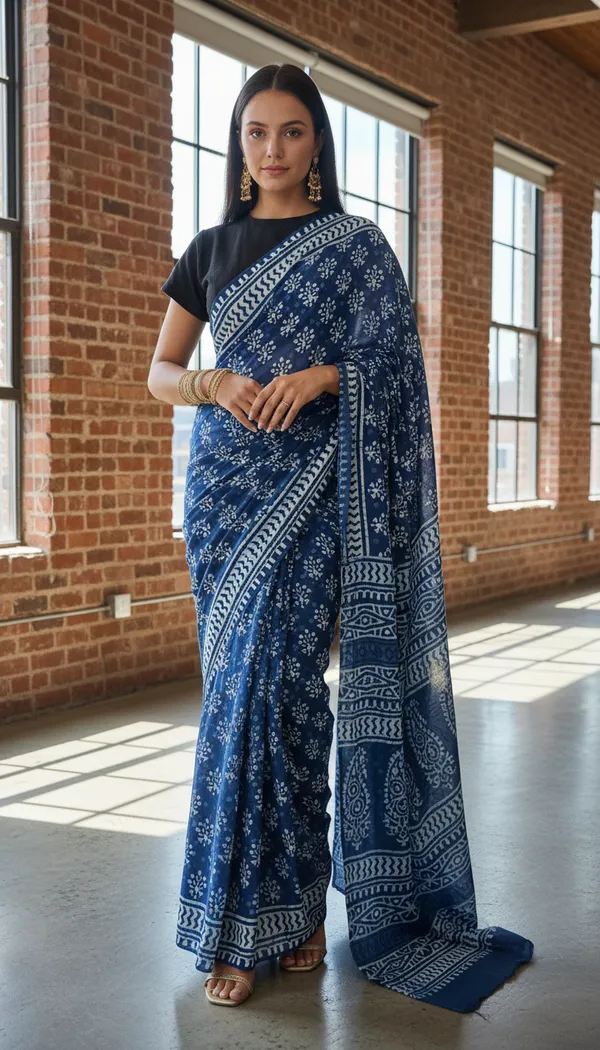 Pure_Cotton_Indigo_Saree_with_Hand_Block_Print