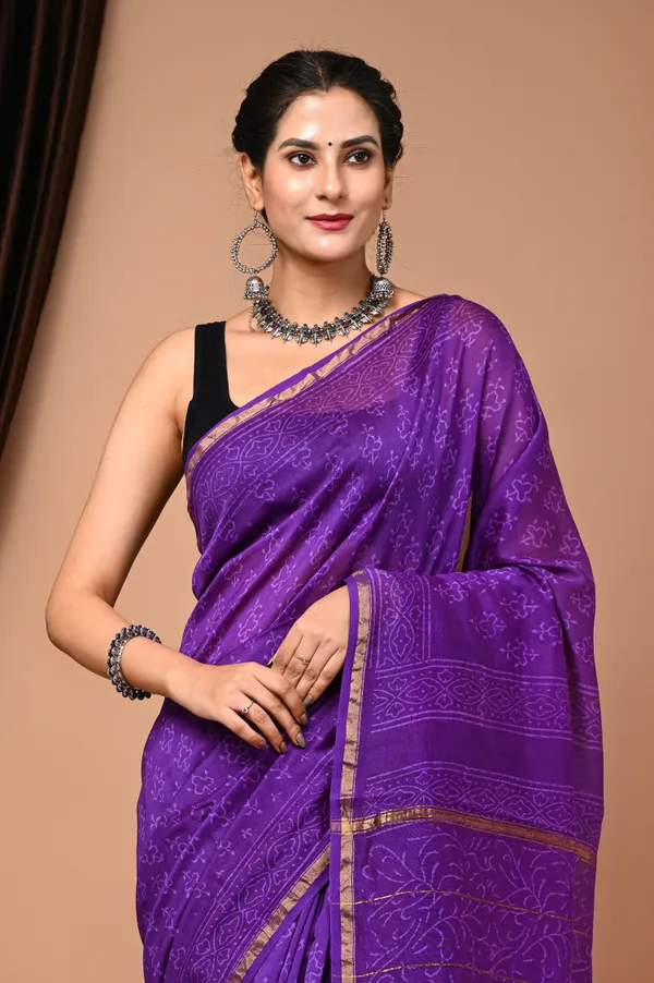 Purple_Colour_Traditinal_Hand_BLock_Chanderi_Silk_Saree