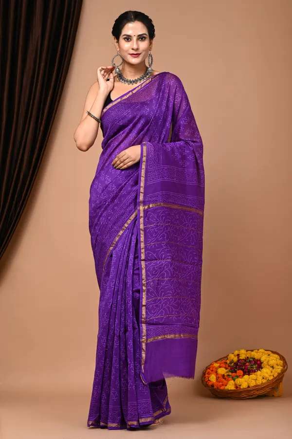 Purple_Colour_Traditinal_Hand_BLock_Chanderi_Silk_Saree