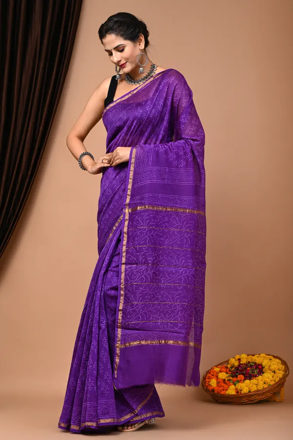 Purple_Colour_Traditinal_Hand_BLock_Chanderi_Silk_Saree