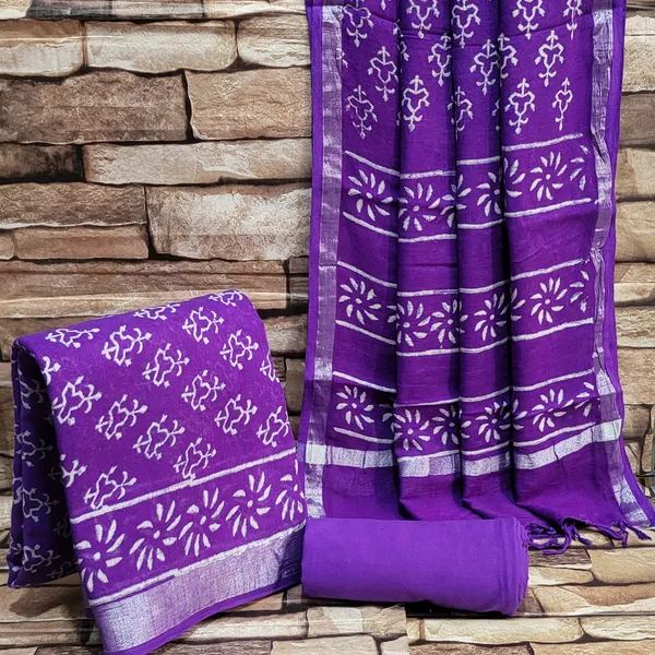 Purple_Hand_Block_Printed_Linen_Cotton_Suit_With_Linen_Dupatta