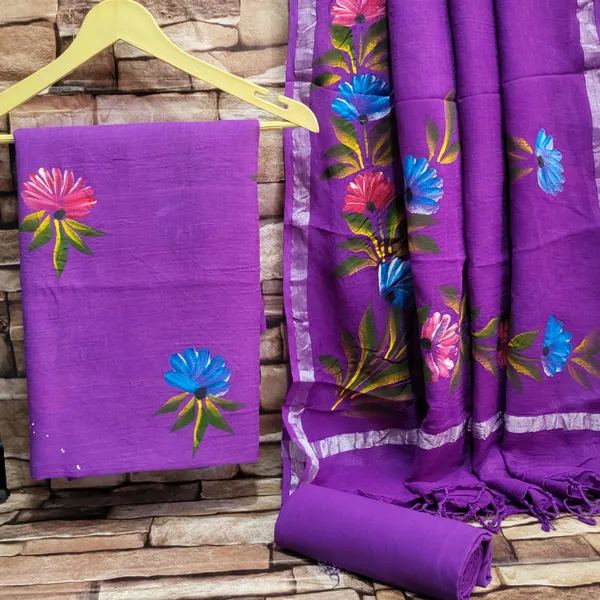 Purple_Hand_Painted_Linen_Cotton_Suit_Set_For_Women's
