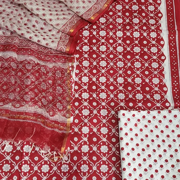 Red_Colour_Cotton_Suit_Set_With_Kota_Doria_Duptta_For_Women's