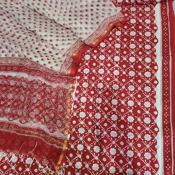 Red_Colour_Cotton_Suit_Set_With_Kota_Doria_Duptta_For_Women's