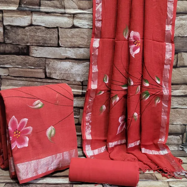 Red_Colour_Hand_Painted_Linen_Cotton_Suit_Set