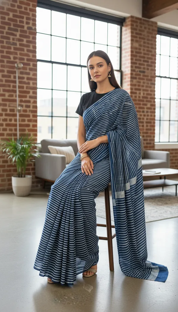 Sripe_Dabu_Hand_Block_Cotton_Mull_Saree_With_Blouse_6.5_Mtr