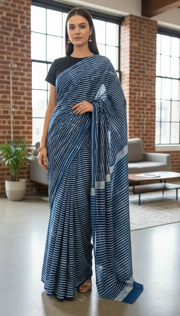 Sripe_Dabu_Hand_Block_Cotton_Mull_Saree_With_Blouse_6.5_Mtr