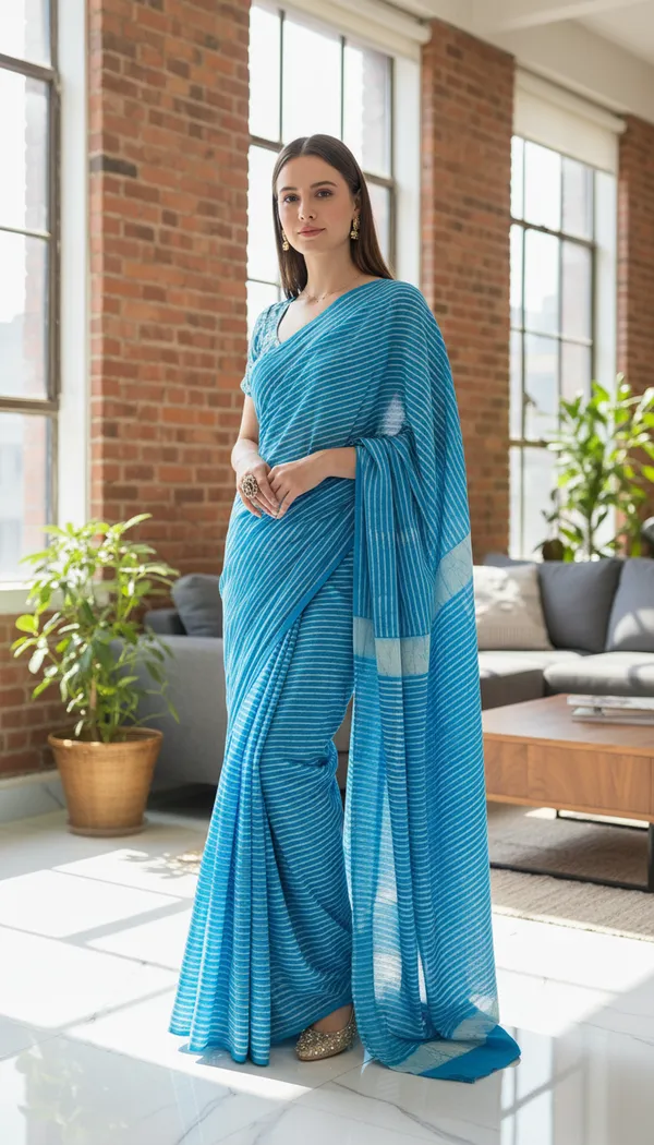 Turquoise_Blue_Hand_Block_Print_Cotton_Saree
