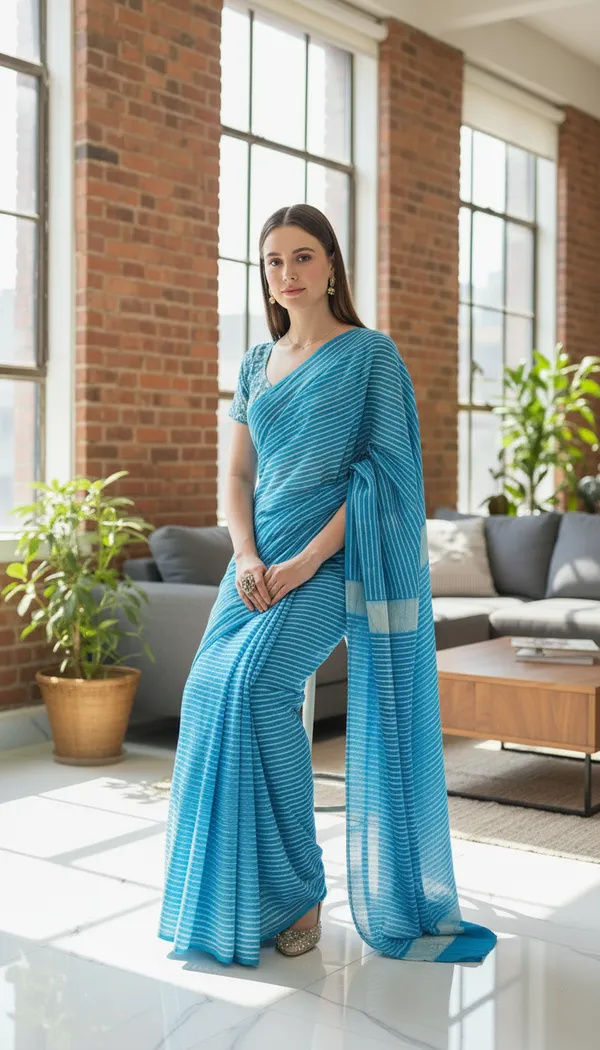 Turquoise_Blue_Hand_Block_Print_Cotton_Saree