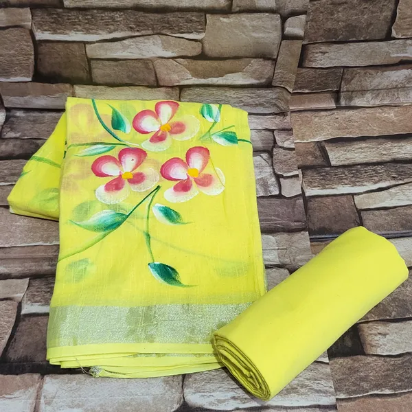 Yellow_Colour_Hand_Painted_Linen_Cotton_Suit