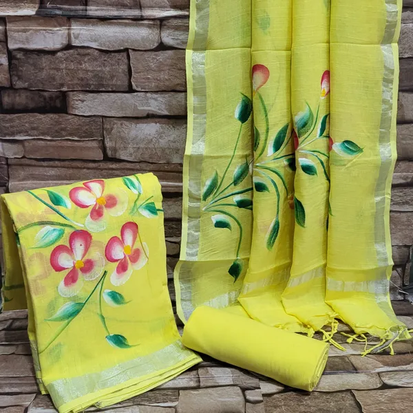 Yellow_Colour_Hand_Painted_Linen_Cotton_Suit