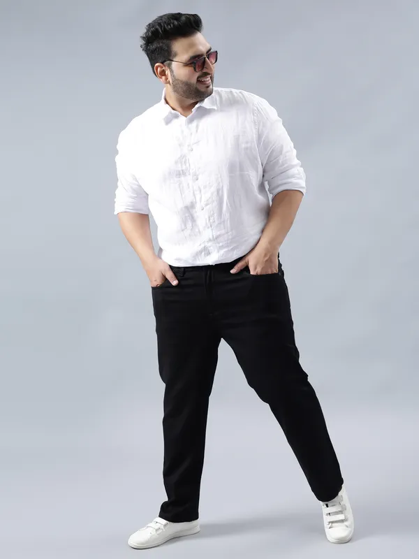 Plus_Size_Jet_Black_Casual_Comfotable_&_Stretchable_Cotton_Pant_For_Men