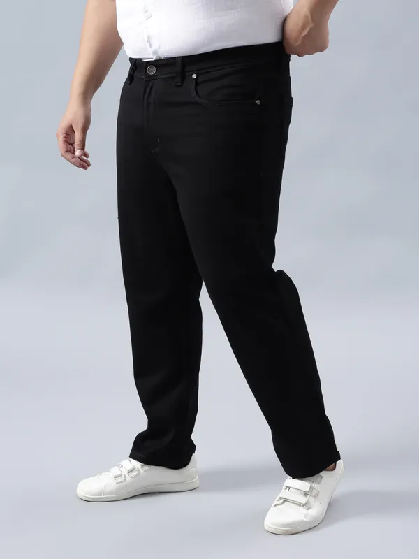 Plus_Size_Jet_Black_Casual_Comfotable_&_Stretchable_Cotton_Pant_For_Men