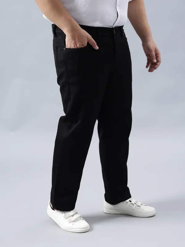 Plus_Size_Jet_Black_Casual_Comfotable_&_Stretchable_Cotton_Pant_For_Men