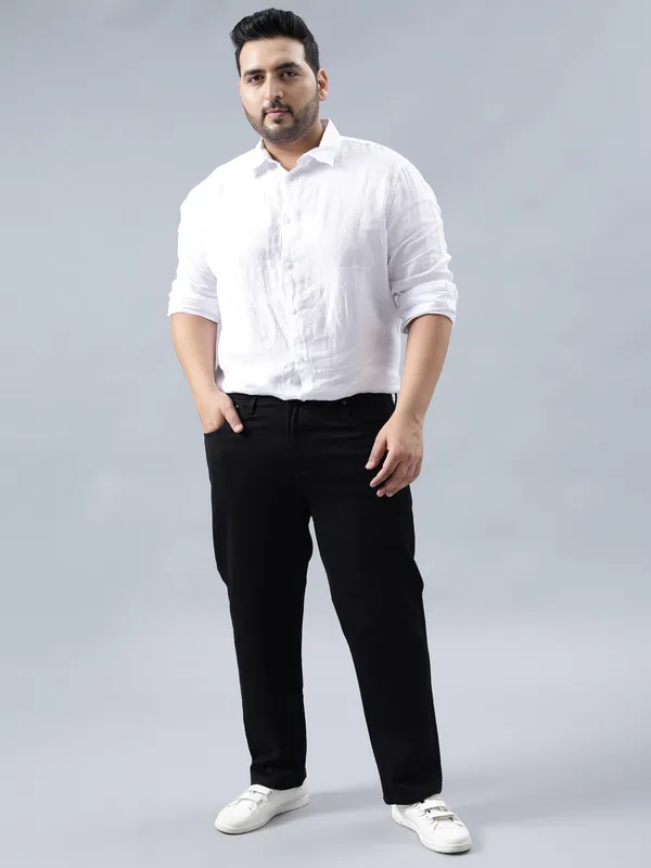 Plus_Size_Jet_Black_Casual_Comfotable_&_Stretchable_Cotton_Pant_For_Men