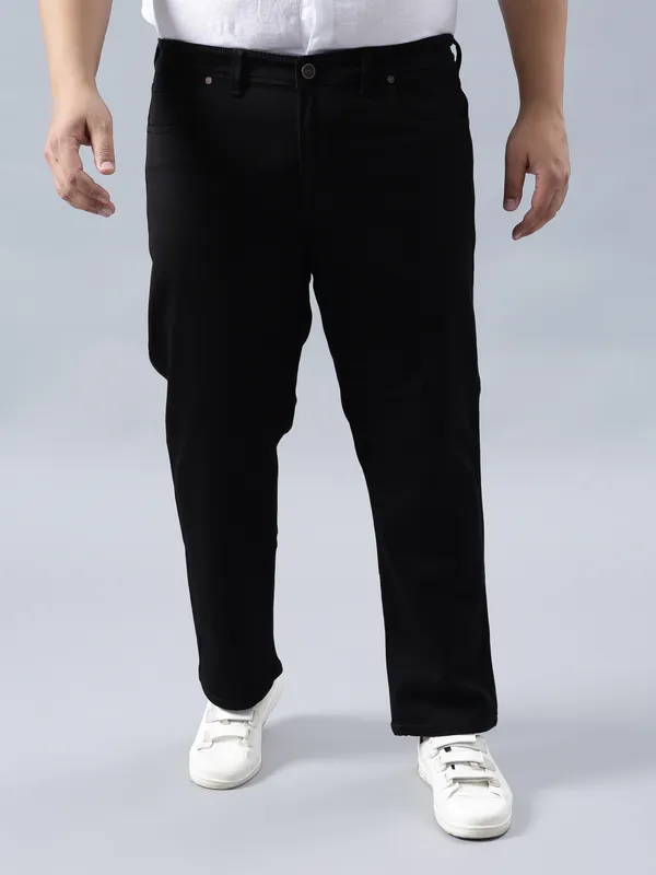 Plus_Size_Jet_Black_Casual_Comfotable_&_Stretchable_Cotton_Pant_For_Men
