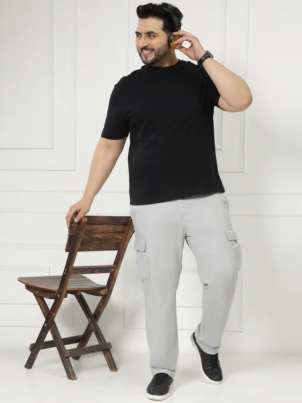 Ash_Grey_Stretchable_Cargos_for_Men_with_Elasticated_Waistband