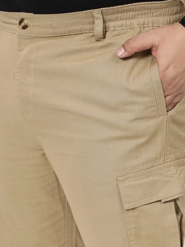 Caramel_Stretchable_Cargos_for_Men_with_Elasticated_Waistband