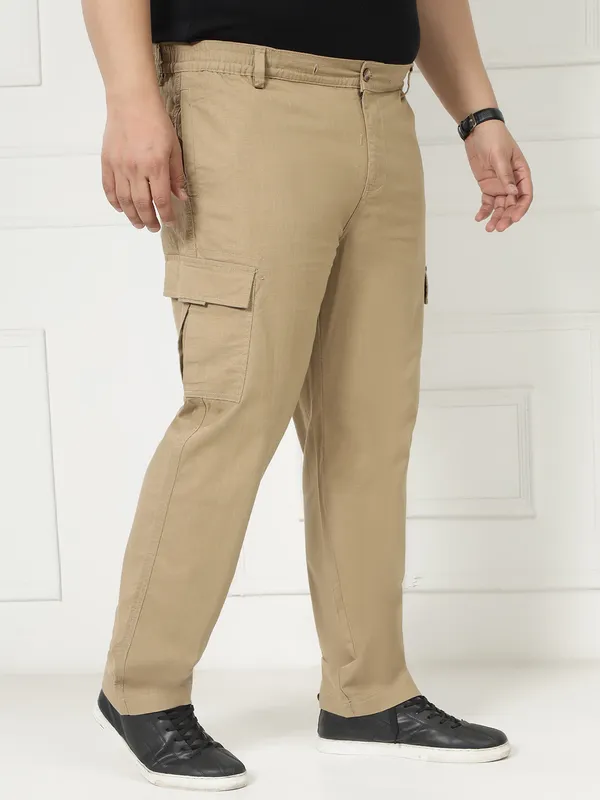 Caramel_Stretchable_Cargos_for_Men_with_Elasticated_Waistband