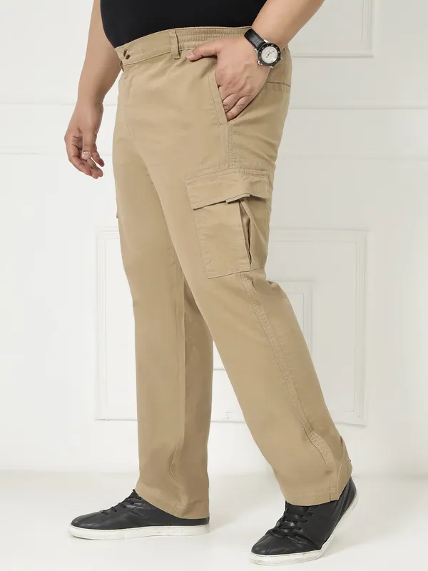 Caramel_Stretchable_Cargos_for_Men_with_Elasticated_Waistband
