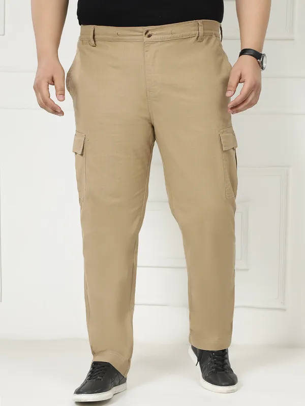 Caramel_Stretchable_Cargos_for_Men_with_Elasticated_Waistband