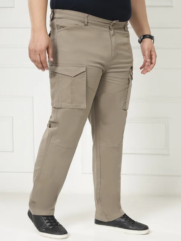 Taupe_Auto-Flex_Casual_Stretchable_Cargos_for_Men