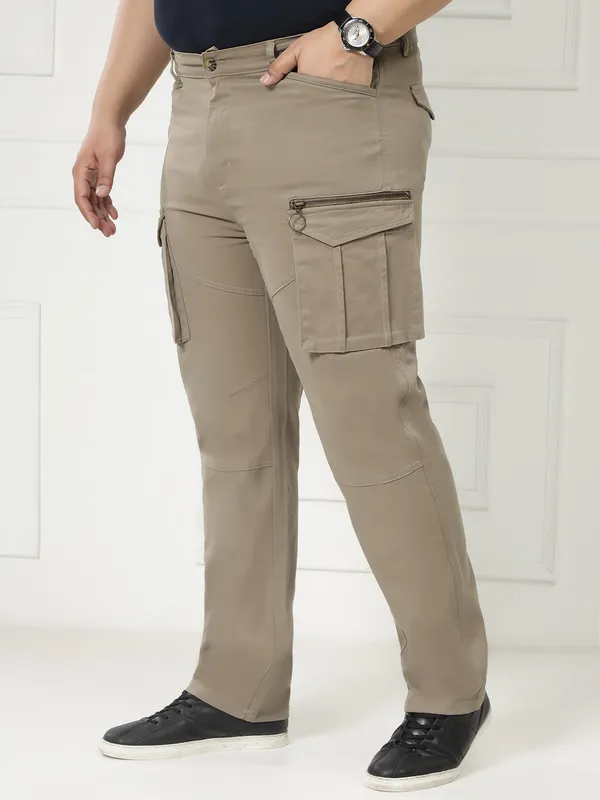 Taupe_Auto-Flex_Casual_Stretchable_Cargos_for_Men
