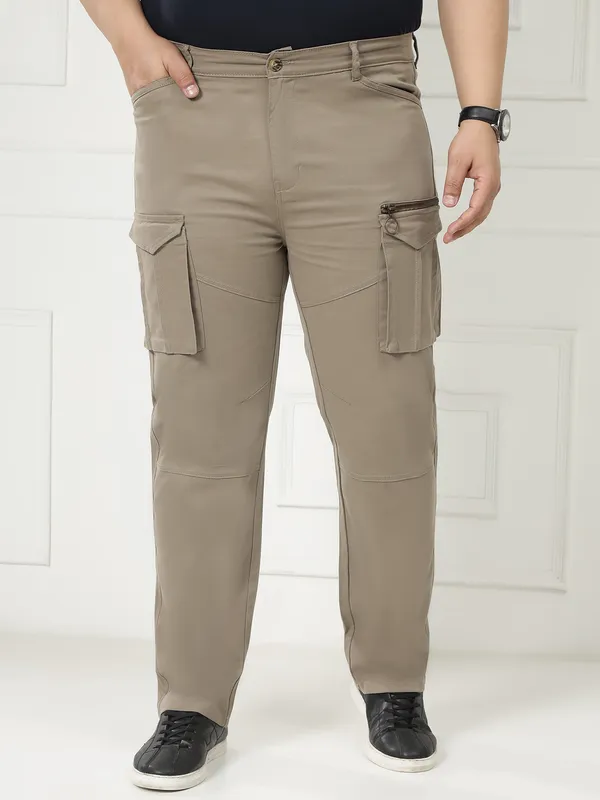 Taupe_Auto-Flex_Casual_Stretchable_Cargos_for_Men