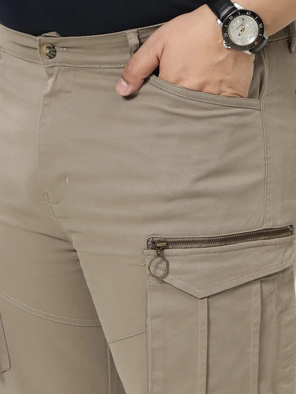 Taupe_Auto-Flex_Casual_Stretchable_Cargos_for_Men