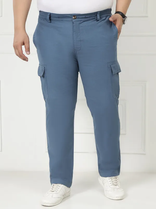 Sapphire_Blue_Stretchable_Cargos_for_Men_with_Elasticated_Waistband