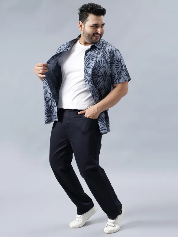 Plus_Size_Navy_Blue_Casual_Comfotable_&_Stretchable_Cotton_Pant_For_Men