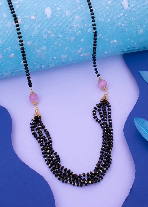 Black_Beads_and_Pink_Perl's_Studs_Handmade_22K_Gold_Plated_Mangalsutra_Necklace_For_Women