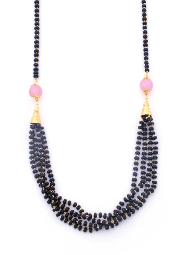 Black_Beads_and_Pink_Perl's_Studs_Handmade_22K_Gold_Plated_Mangalsutra_Necklace_For_Women
