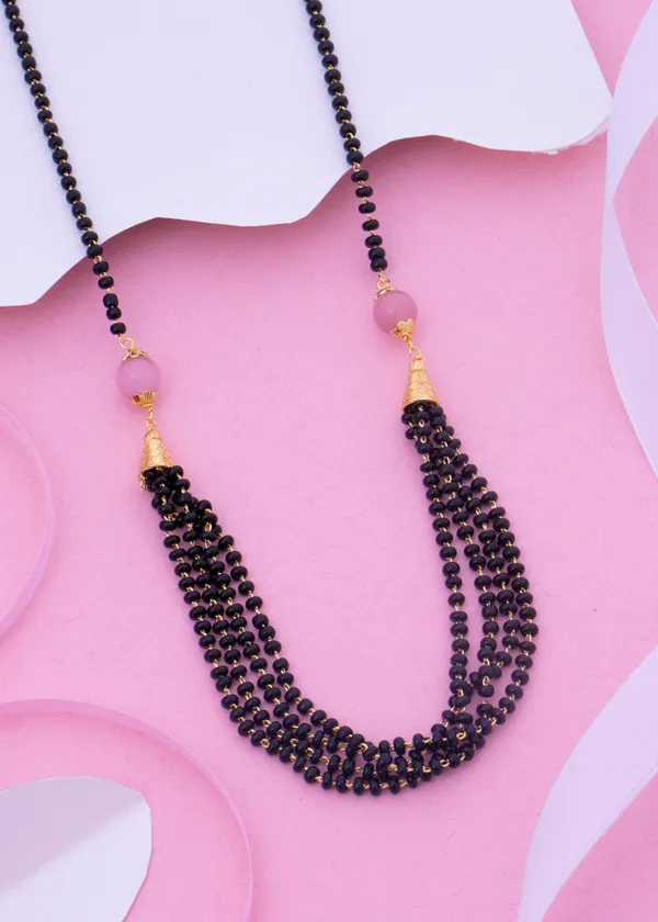 Black_Beads_and_Pink_Perl's_Studs_Handmade_22K_Gold_Plated_Mangalsutra_Necklace_For_Women