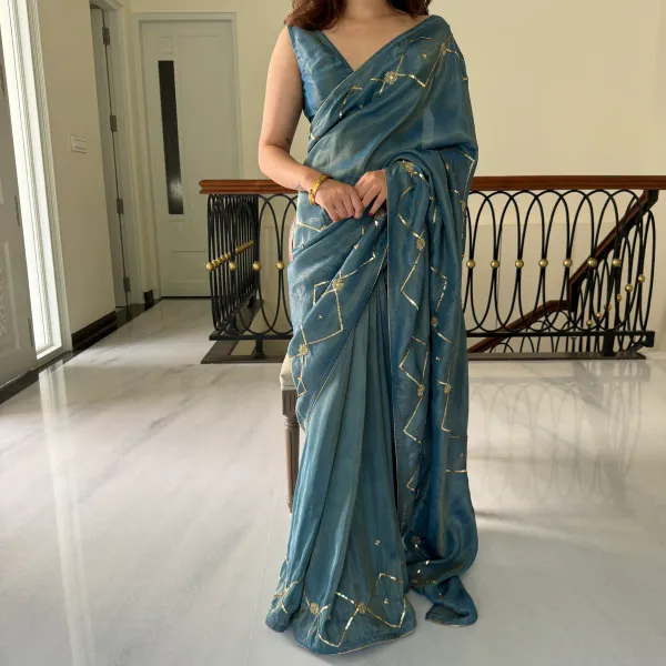 Blue_Shaded_Pure_Soft_Organza_Silk_Handwork_Saree