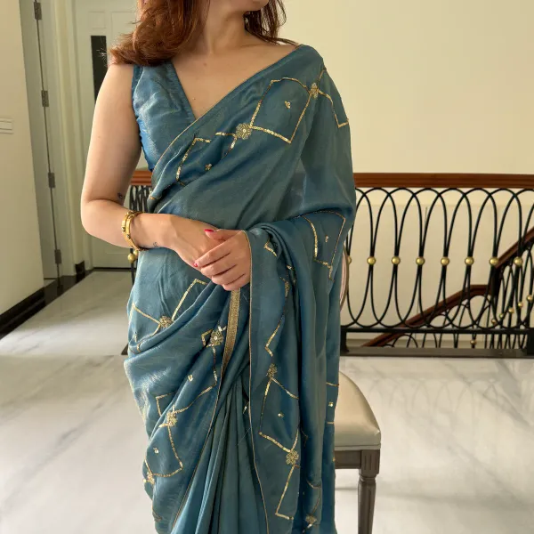 Blue_Shaded_Pure_Soft_Organza_Silk_Handwork_Saree