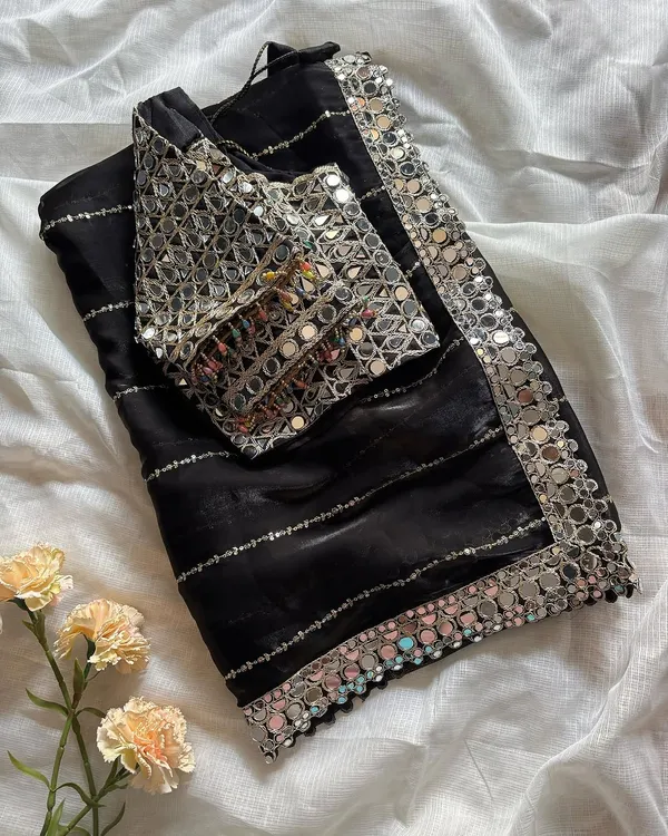 Black_Satin_Silk_Mirror_Embroidered_Saree