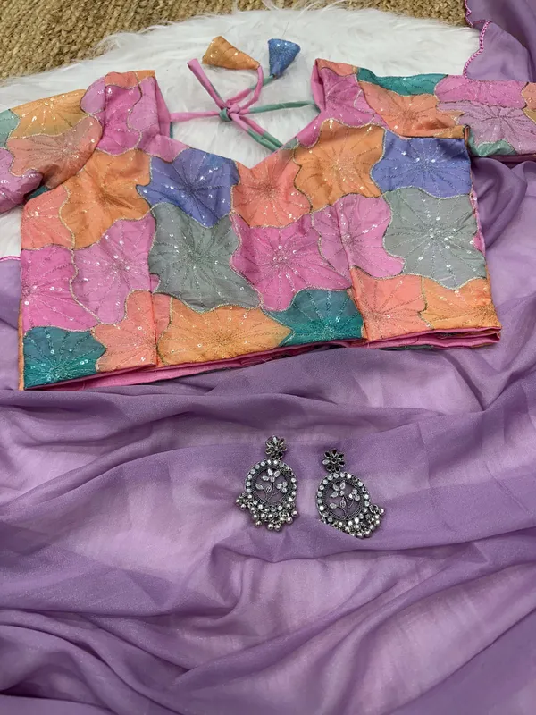 Lavender_soft_simmer_georgettee_Saree