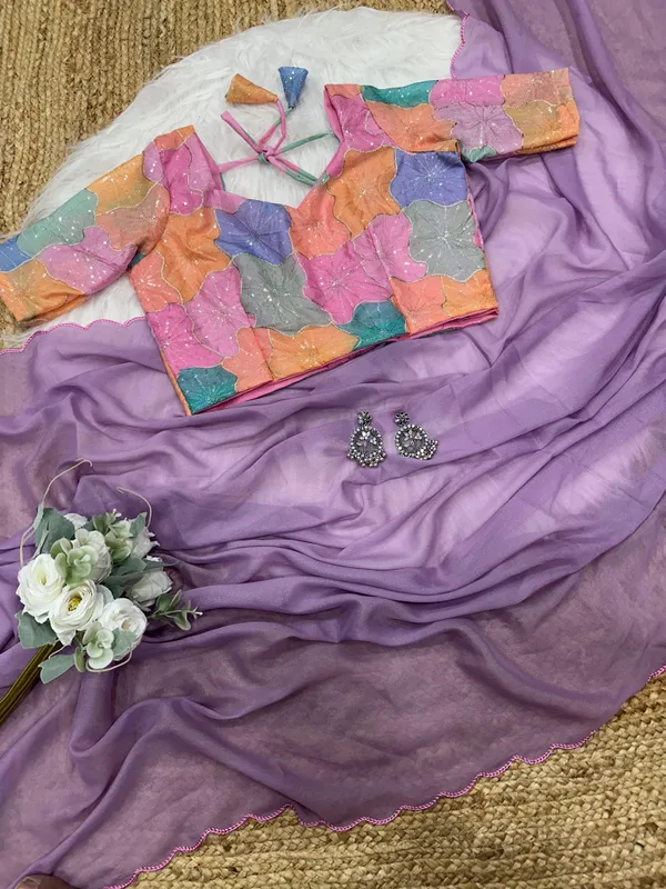 Lavender_soft_simmer_georgettee_Saree