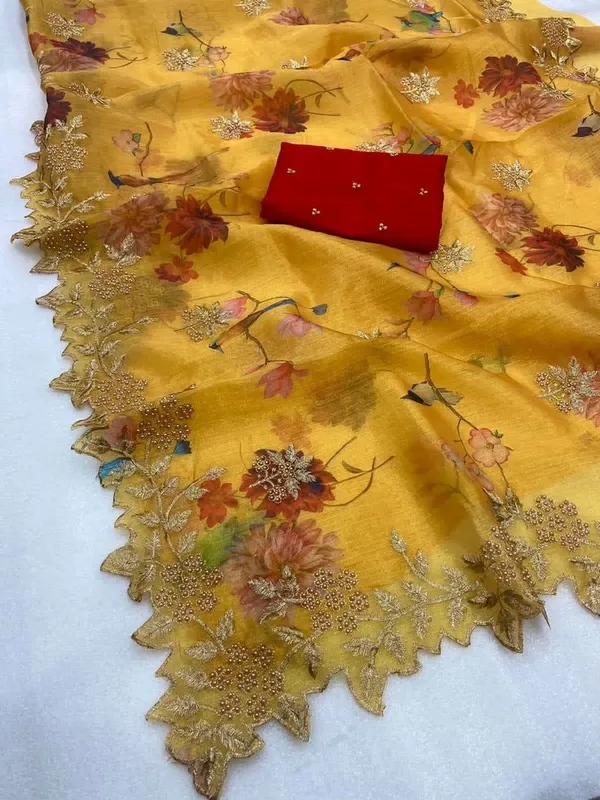 Yellow_Embroidered_Bollywood_Organza_Saree