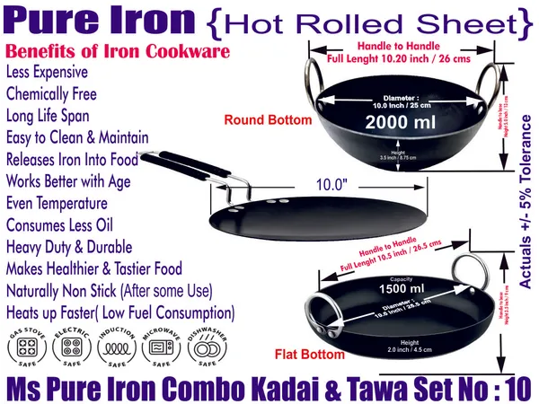 Black__Pure_Iron_Combo_Set_Of_3_(Kadhai,_Jellabi_Kadhai_&_Wire_Handle_Frypan)_No_10_2Mm_Thickness_With_Heavy_Base