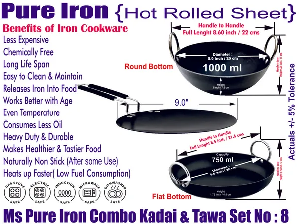 Black__Pure_Iron_Combo_Set_Of_3_(Kadhai,_Jellabi_Kadhai_&_Wire_Handle_Frypan)_No_8_2Mm_Thickness_With_Heavy_Base