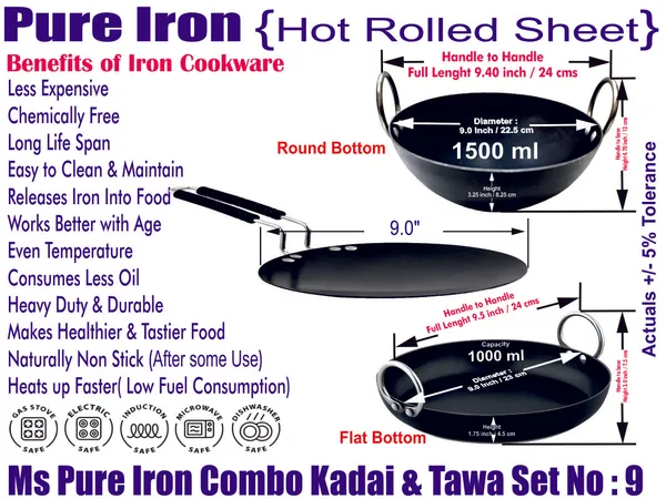 Black__Pure_Iron_Combo_Set_Of_3_(Kadhai,_Jellabi_Kadhai_&_Wire_Handle_Frypan)_No_9_2Mm_Thickness_With_Heavy_Base